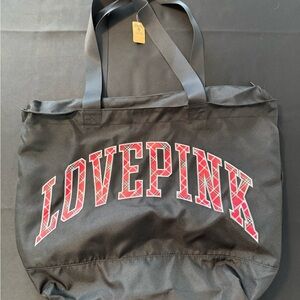 PINK Victoria's Secret Black Tote with Red LOVE PINK Graphic